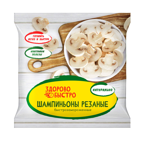 Шампиньоны резаные быстрозаморож  Здорово и Быстро 400 гр.