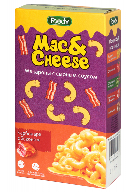 Макаронные изделия FOODY "Mac & Cheese. Карбонара с беконом" с сырным соусом 143 г