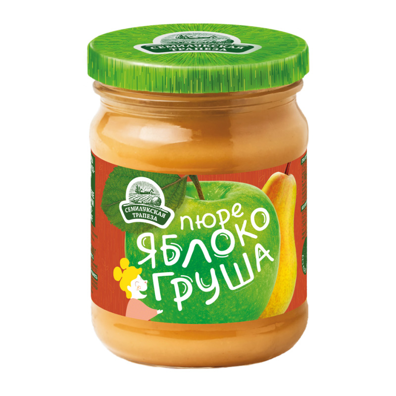 Пюре фруктовое СЕМИЛУКСКАЯ ТРАПЕЗА яблоко-груша с сахаром 260 г