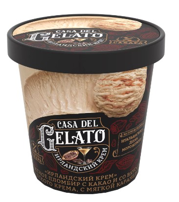 Мороженое CASA DEL GELATO "Ирландский крем"  пломбир с какао и со вкусом ирландского крема, с мягкой карамелью 250 г 12%