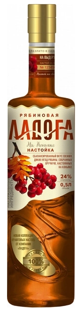 Настойка сладкая "ЛАДОГА РЯБИНОВАЯ НА КОНЬЯКЕ" 0,5л 24% 0.5 л.