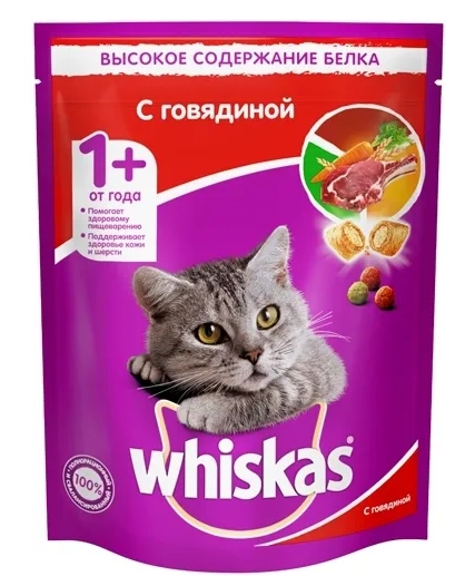 WHISKAS "Аппетитный обед" подушечки с нежным паштетом с говядиной 800 г