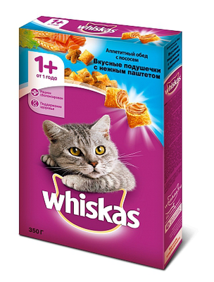 WHISKAS подушечки с нежным паштетом "Аппетитный обед с лососем" 350 г