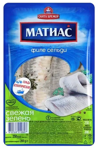 Сельдь САНТА-БРЕМОР "Матиас" филе деликатесное со свежей зеленью 250 г