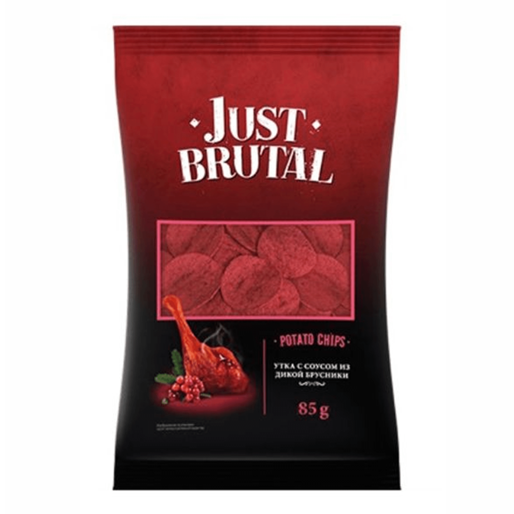 Чипсы "Just Brutal" красные со вкусом утки с соусом из дикой брусники 85 г