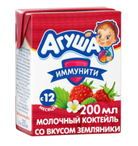 Молочный коктейль АГУША "Иммунити" земляника 190 г 2%