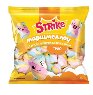 Маршмеллоу STRIKE "Trio" со вкусом клубники, ванили и банана 90 г