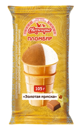 Мороженое СВИТЛОГОРЬЕ "Золотая ириска"  двухслойное пломбир с ароматом ванили и пломбир с наполнителем "Ириска" 105 г