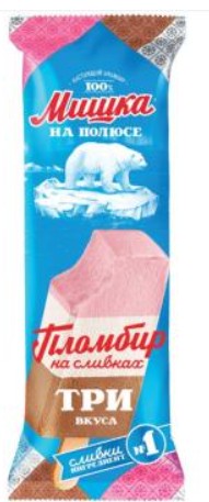 Мороженое МИШКА НА ПОЛЮСЕ "Три вкуса" пломбир  ванильное, шоколадное и клубничное 70 г 12%