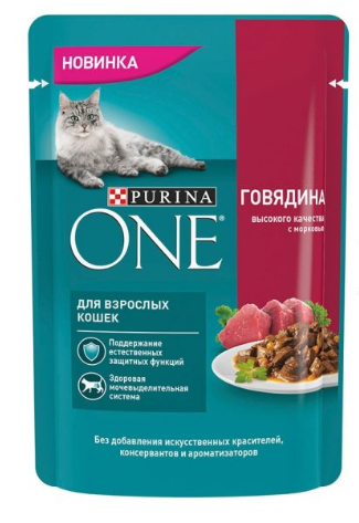 Корм для кошек PURINA One с говядиной и морковью 75 г