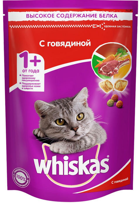 Корм для кошек WHISKAS подушечки паштет с говядиной 350 г