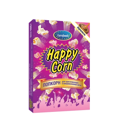 Попкорн HAPPY CORN карамель для микроволновой печи 100 г