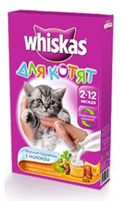 Корм для котят сухой WHISKAS подушечки с молоком, индейкой и морковью 350 г