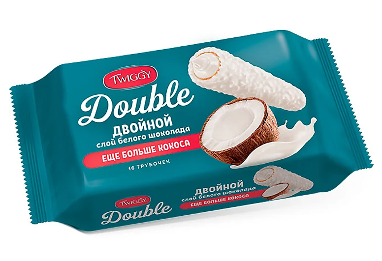 Трубочки вафельные TWIGGY "Double" с кокосом в белом шоколаде 185 г