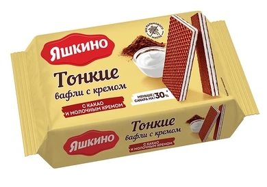 Вафли ЯШКИНО "Тонкие" с какао и молочным кремом 144 г
