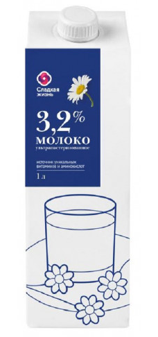 Молоко СЛАДКАЯ ЖИЗНЬ питьевое ультрапастеризованное 1 л 3,2%