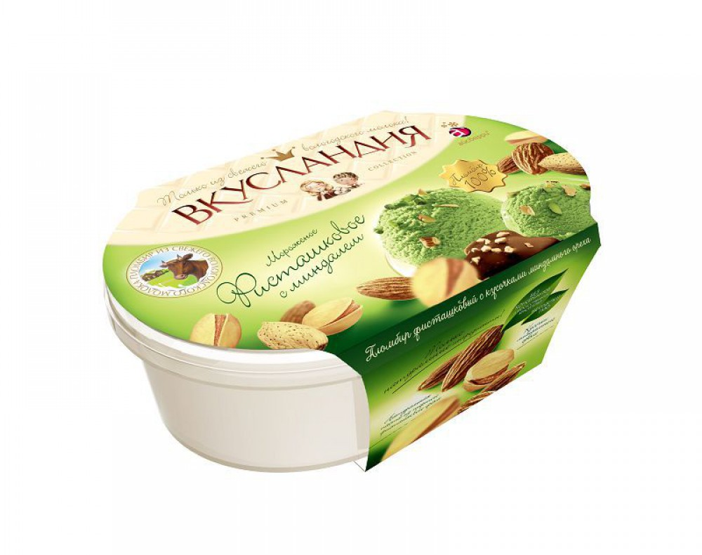 Мороженое ВКУСЛАНДИЯ фисташковое с миндалем 450 г 12%