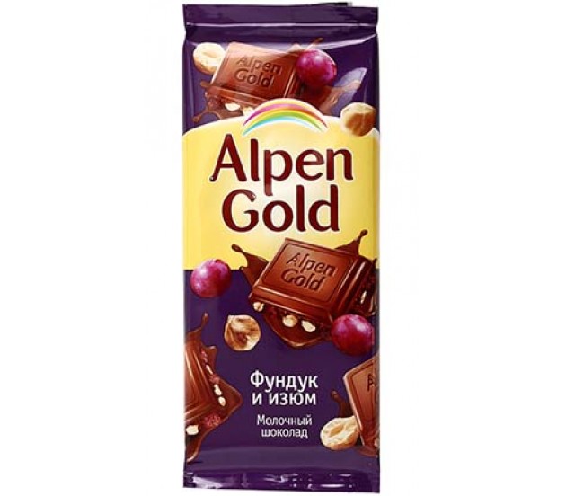 Шоколад AlPEN GOLD молочный  фундук и изюм 80 г