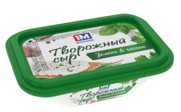 Сыр творожный  65% с наполнителем "Зелень-чеснок" п/ст.ст, 120 гр
