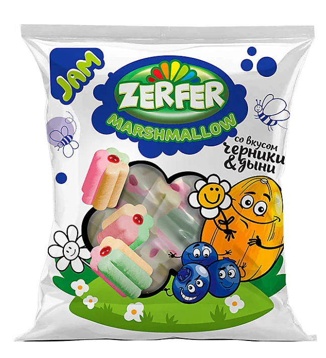 Маршмеллоу ZERFER "Jam" со вкусом черники и дыни 90 г